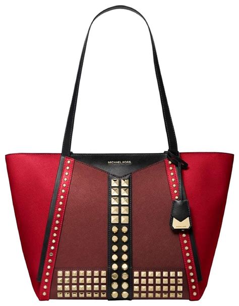 Whitney Large Studded Saffiano Leather Tote Bag